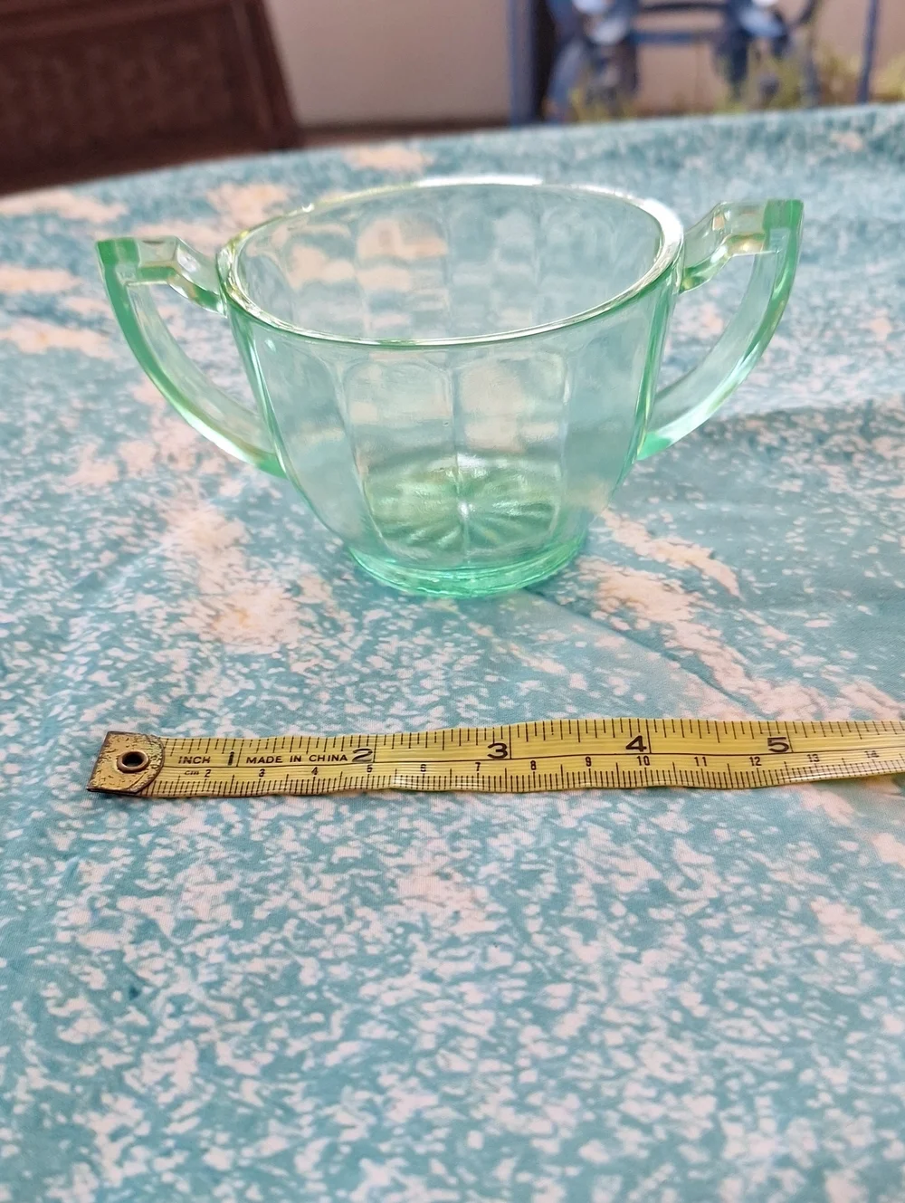 Uranium Translucent Green Glass Bowl with Dual Handles